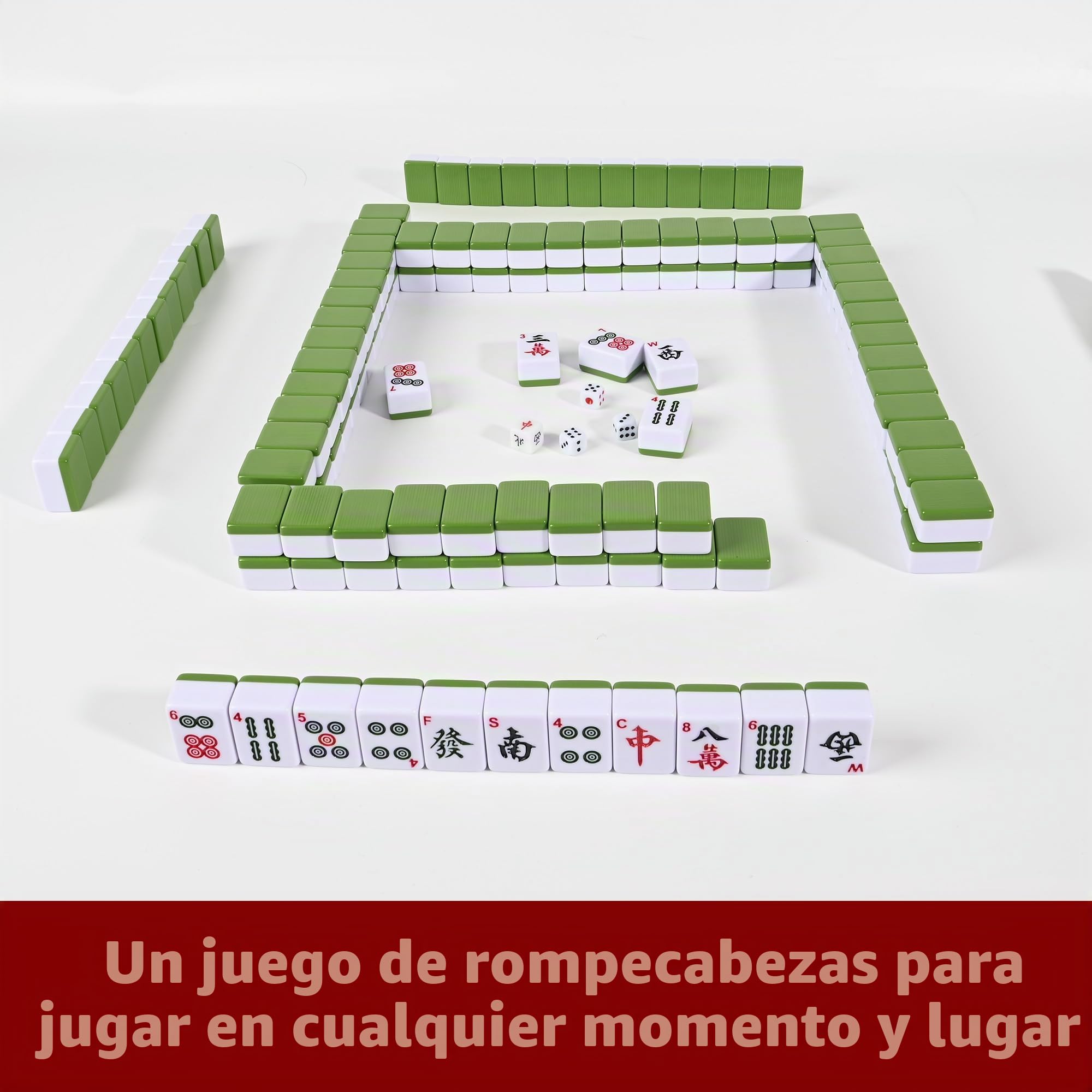 Nisorpa Juego chino Majong de 3x2.25 cm, estructura sólida fácil de leer, juego de azulejos de Mahjong mediano de 144 piezas, juegos completos de Majong para juegos familiares de fiesta de viaje