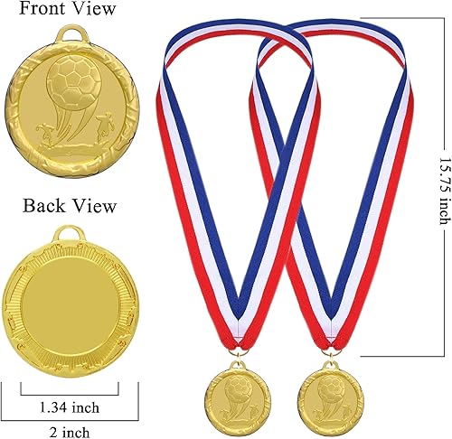 Miniatura 4 de Paquete de 12 medallas de fútbol para premios para niños y adultos, medalla de premios de metales de oro para niños, trofeos de participación en