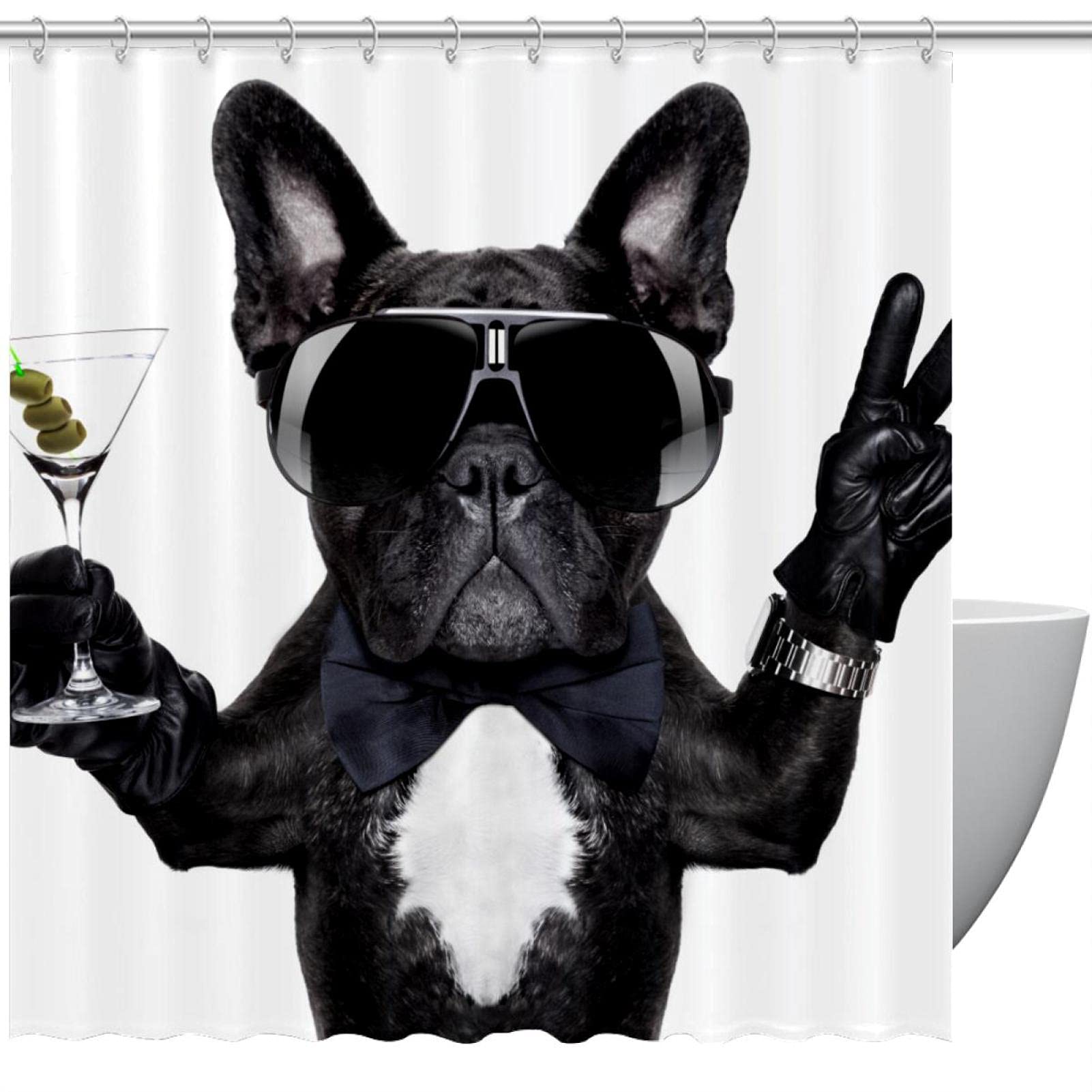 Rideau de douche Bouledogue français pour créer une ambiance bistrot rigolote