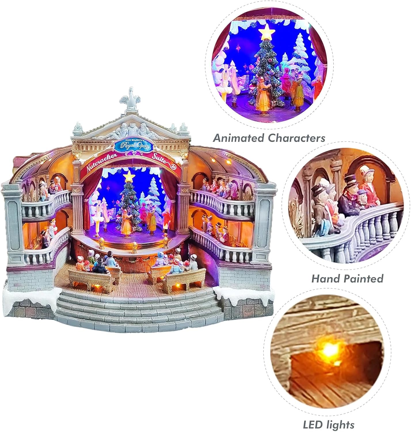 MOMENTS IN TIME Animated Nutcracker Opera House Musical Christmas Village Display LED 13.1” Polyresin Theater Scene with Lights Power Adapter Christmas Decoration
