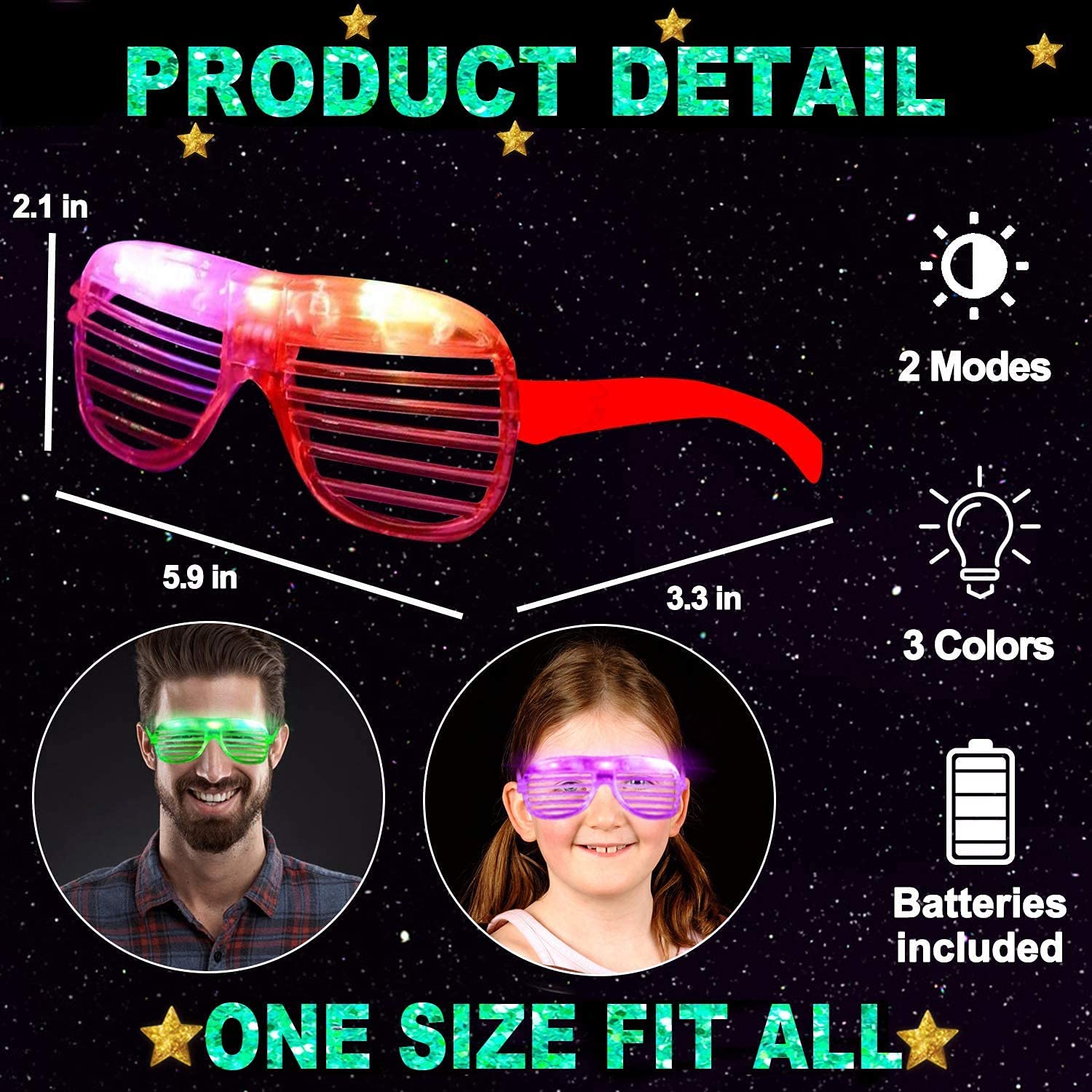Okulary na imprezę dla dzieci, fluorescencyjne neonowe okulary, TTY 20 sztuk 5 kolorowych plastikowych okularów LED, świecące w ciemności Nowy Rok, artykuły imprezowe, prezenty, różowe, zielone,