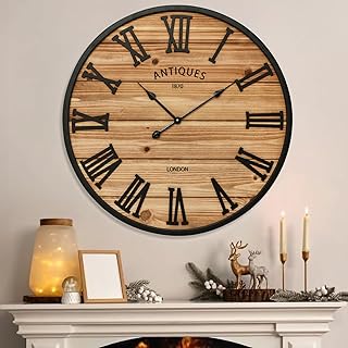 30 Inch Farmhouse Wall Clock - Large Rustic Wood, Silent Sweep, Battery ...