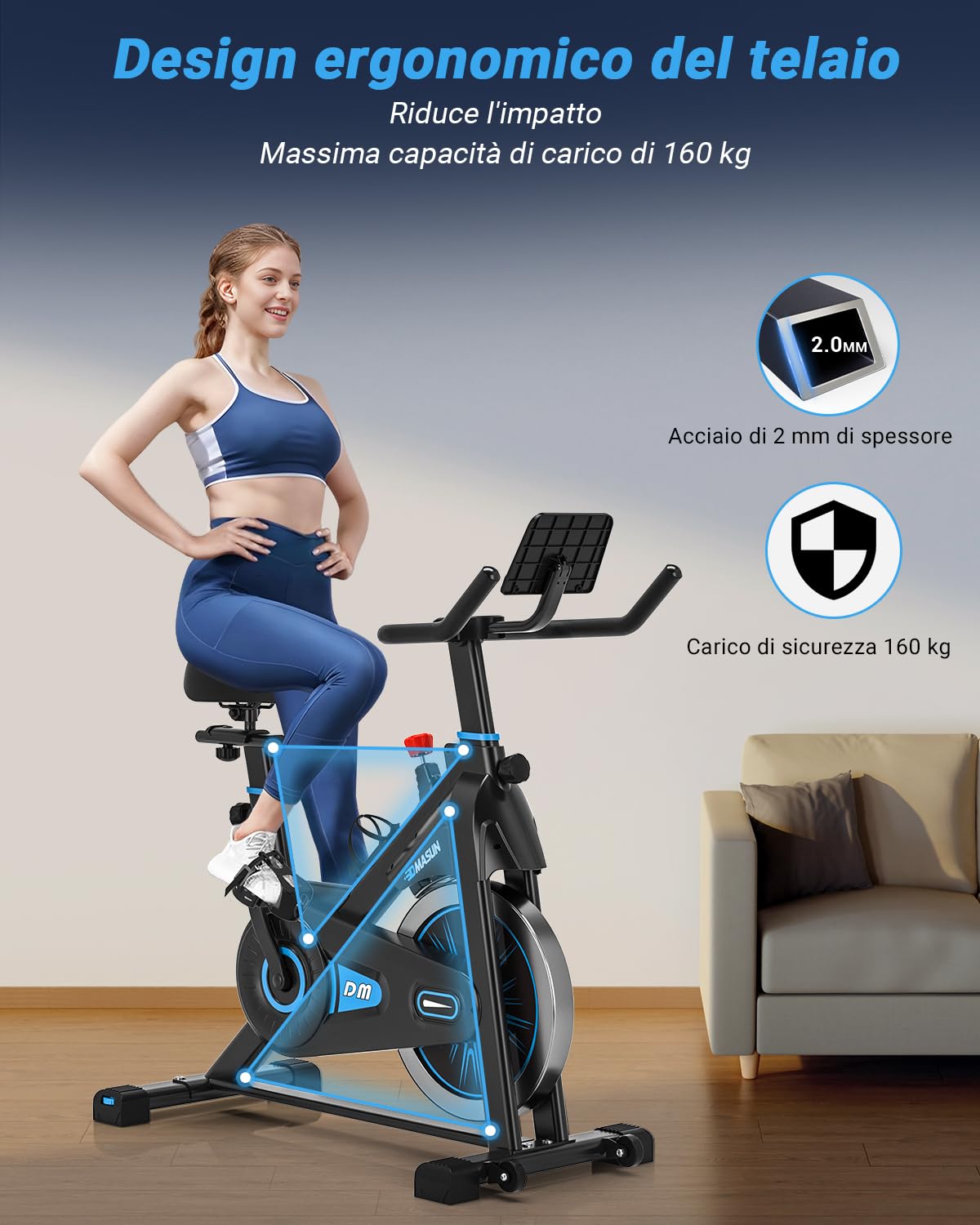 Cyclette da Casa, DMASUN Cyclette Professionale con Portabicchieri, Movimento Silenzioso e Sicurezza Stabile, Cyclette con Comodo Cuscino, Capacità 160 kg (Include Coprisella Cyclette)