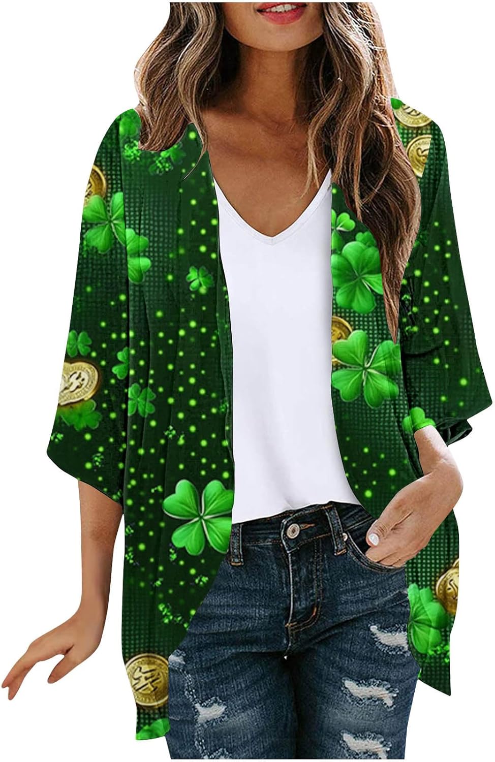 St. Patrick's Day Cardigan For Women UK 3/4 Sleeve Green Tops