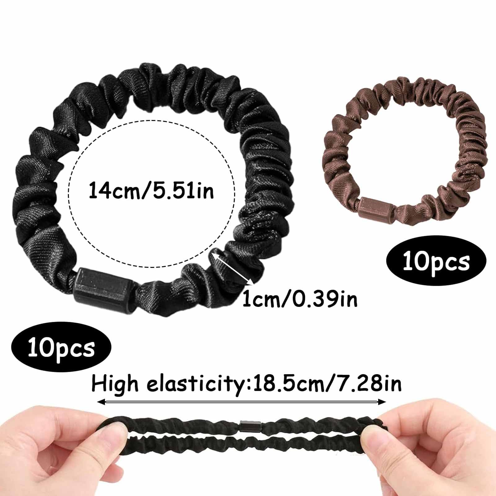 20 PCS Silk Hair Ties Elastics Hair Bands Girls Silk Bobbles Ponytail Holders Sleepy Hair Accessories No Damage for Curly Long Hair (Black - Image 2