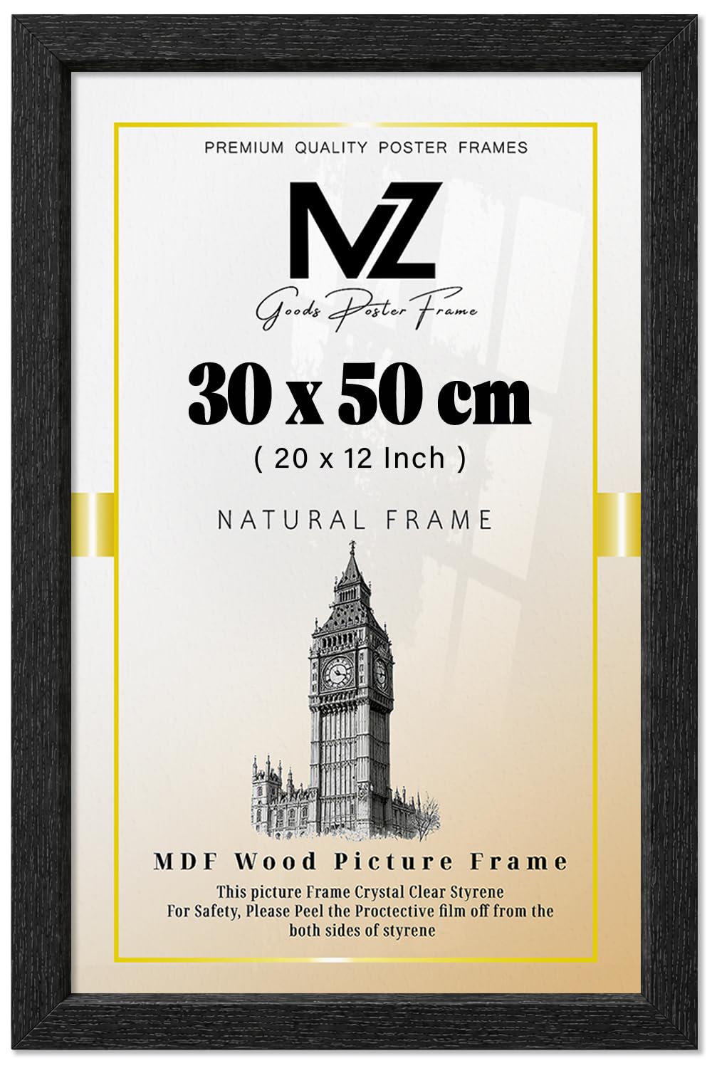 MZ GOODS | Black Flat Style 12 Inch x 20 Inch Gallery-Style (30 x 50 CM) Picture Frame | Signature Collection [ Black ]