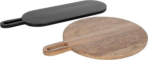 Miniatura 9 de Kate and Laurel Staven Food-Safe - Construcción de madera de mango maciza de dos piezas para tableros de embutidos, juego de 2 piezas, naturalnegro,