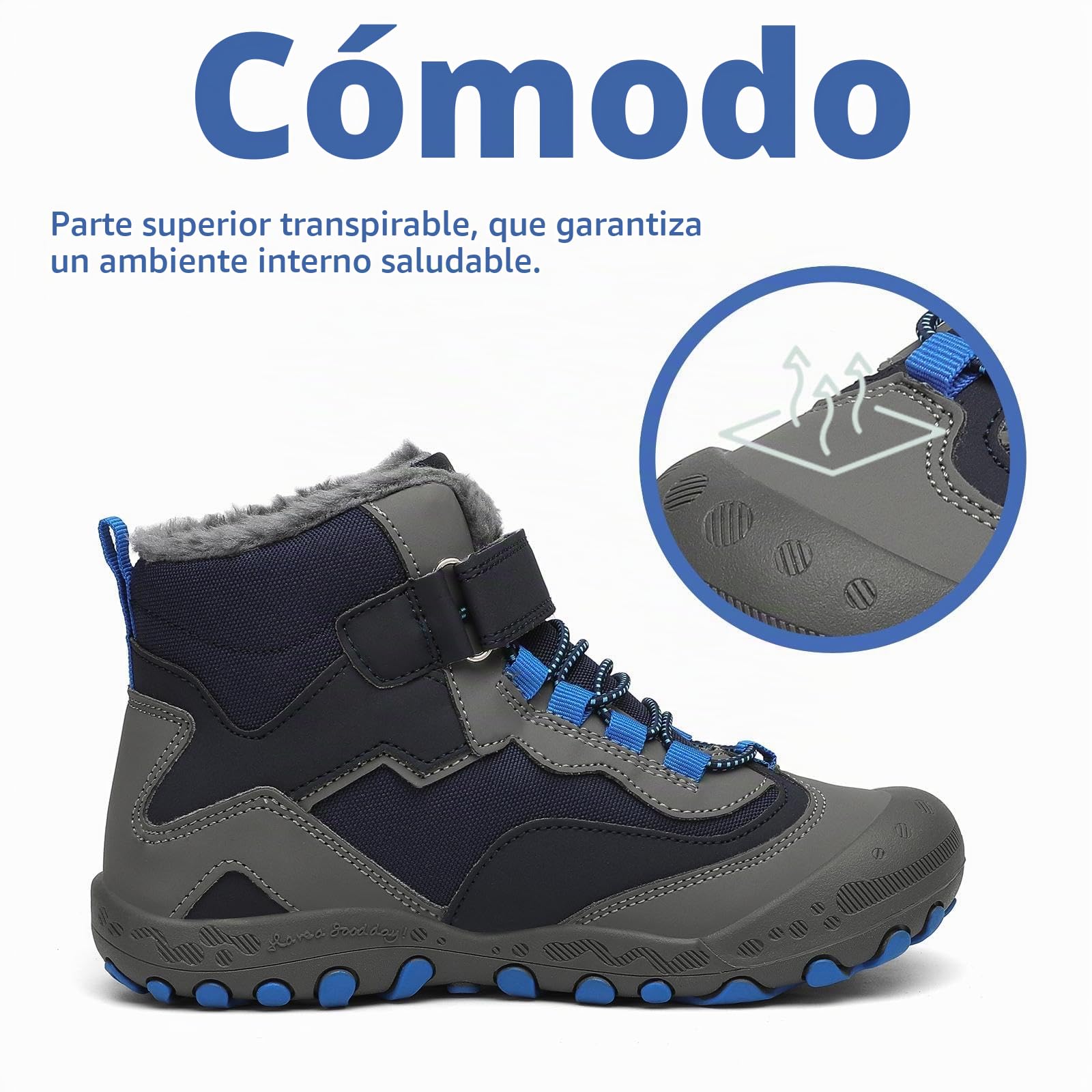 Mishansha Botas de Nieve Niño Botas Antideslizantes, Azul 25 | Forro cálido, cierre de autollenado, puntera reforzada, suela con dibujo, colegio, paseos, nieve