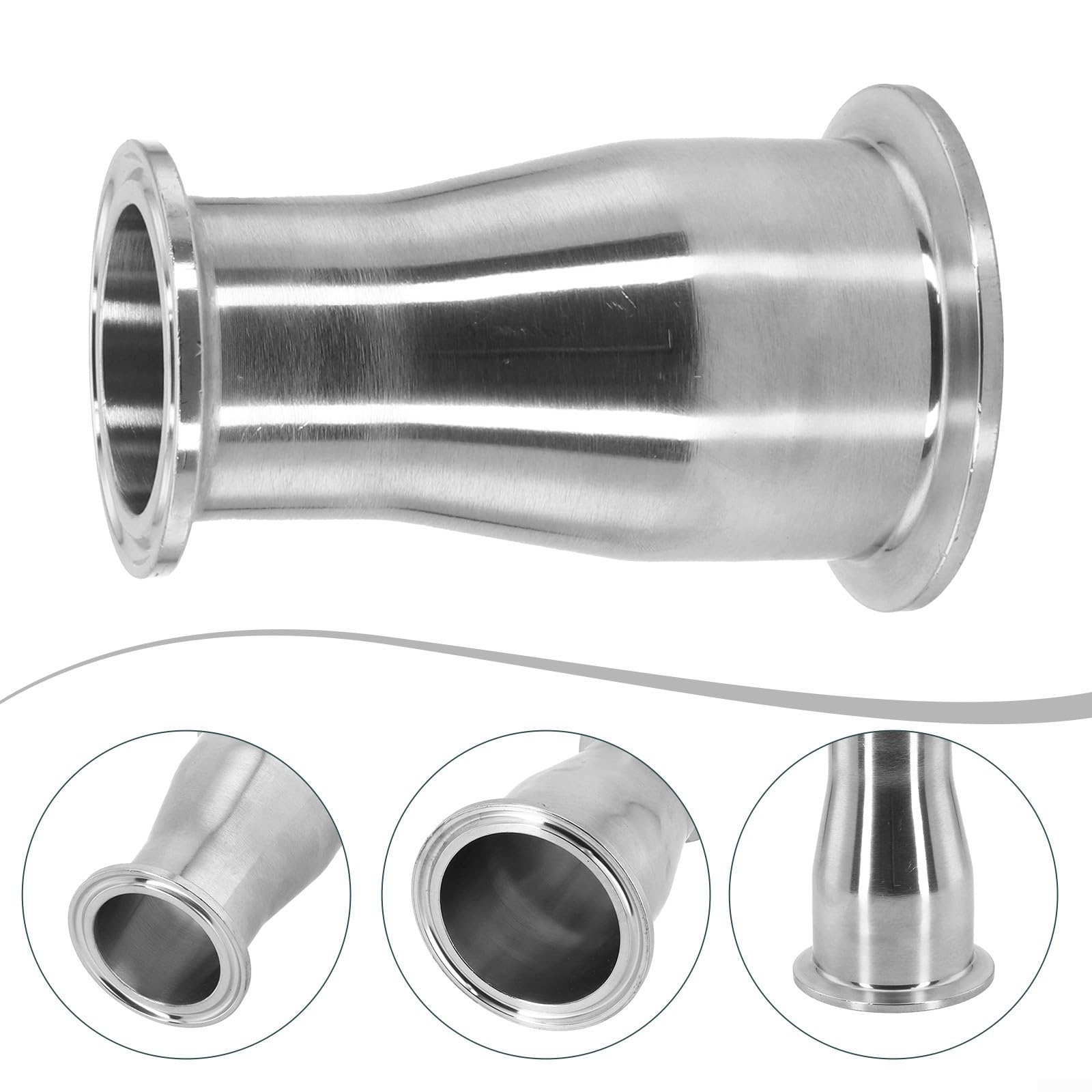 304 Stainless Steel Sanitary Fitting Reducer Concentric 2 Inch to 1.5 Inch Tri Clamp Connection for Food Pharmaceutical Beverage Industry Plumbing