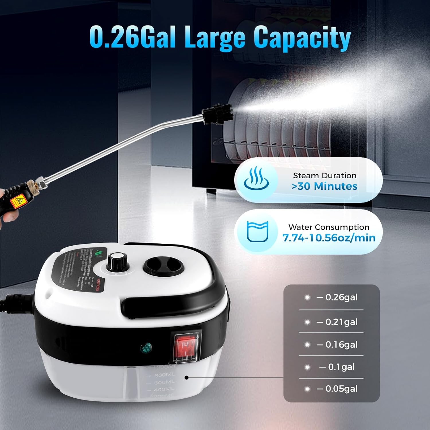 Portable Steam Cleaner High Pressure Steam Cleaning Machine 2500W, Powerful Multipurpose Portable Steamer for Kitchen Bathroom Car Seat Floor 110V