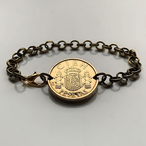 Miniatura 2 de 1988 España España 100 Pesetas moneda rolo link pulsera Escudo Español Corona española Pilares de Hércules Madrid Barcelona Sevilla Valencia Granada