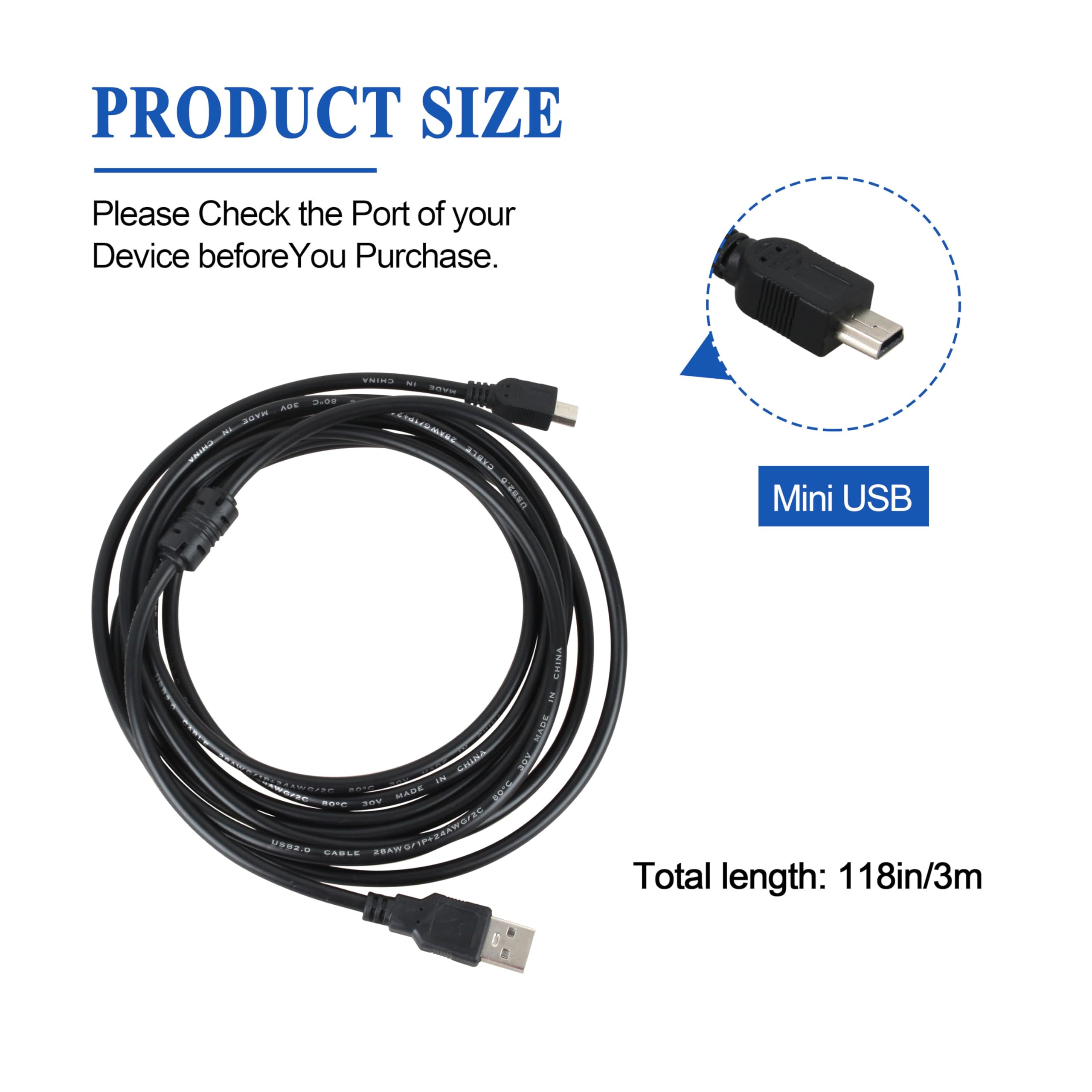 Amazon.com: LNATPPE 10FT Mini USB Cable Cord Wire for Blue