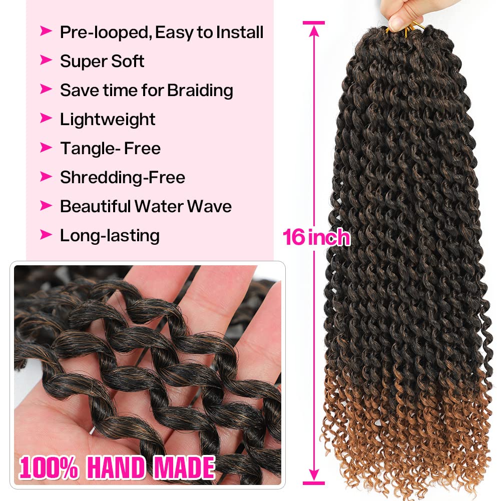 Passion Twist Hair 6 Packs Water Wave Crochet Hair for Black Women, 16 Inch Long Bohemian Passion Twist Crochet Braiding Hair Synthetic Crochet Braids Hair Extension(16Inch,T1B/30)