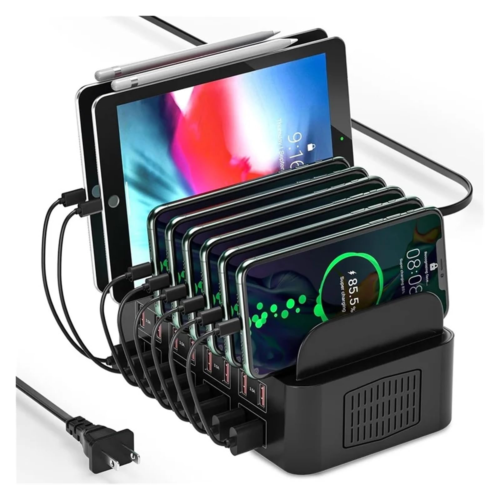 Caricabatterie Universale Multi USB da 150 W, Stazione di Ricarica USB a 16 Porte, Supporto for Tablet(E-U-Plug)
