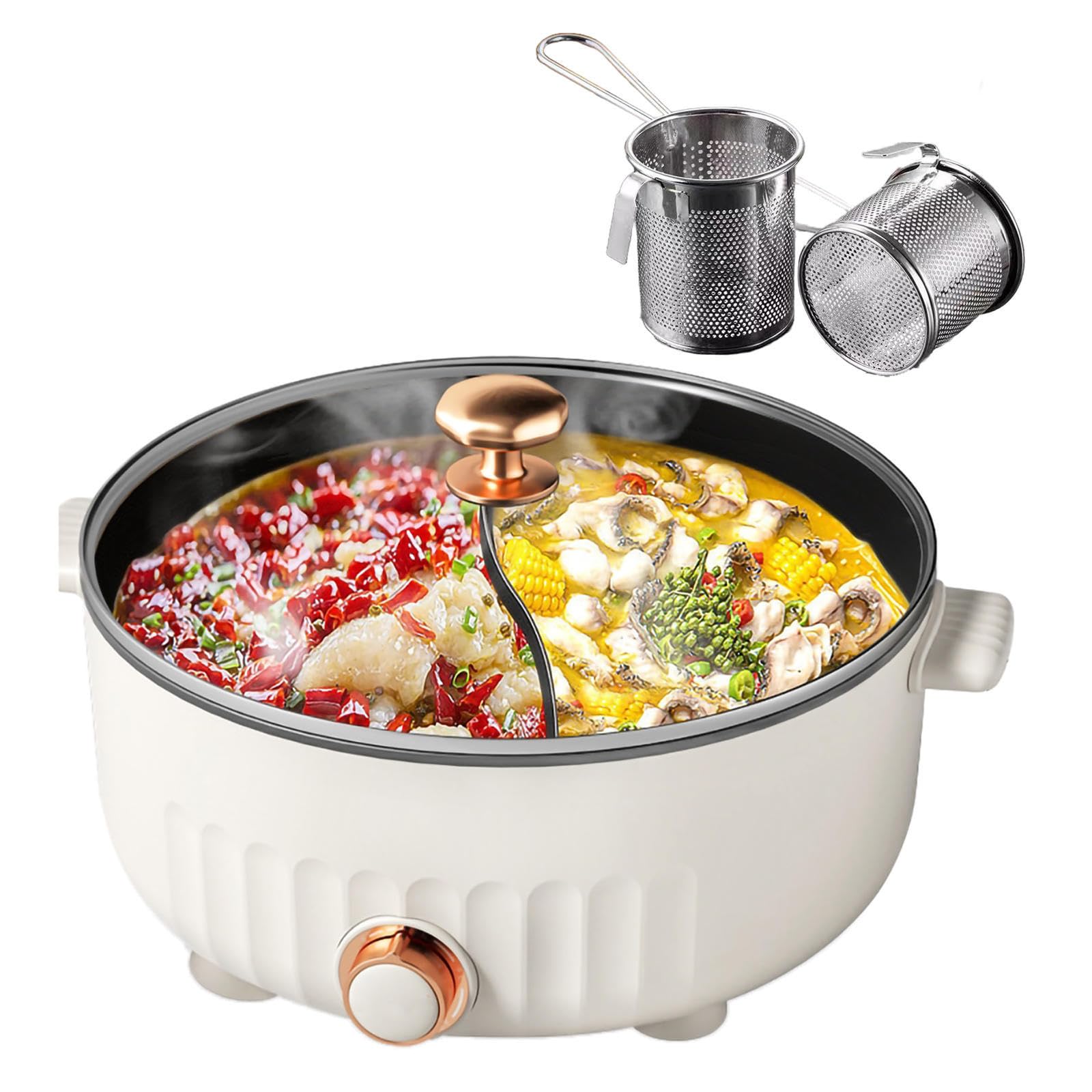 ARTSIM Appareil Fondue, Coupure Automatique De L'Alimentation Fondue Chinoise Traditionnelle Convient Aux Petites FêTes (avec 2 Filets Non éTanches),White