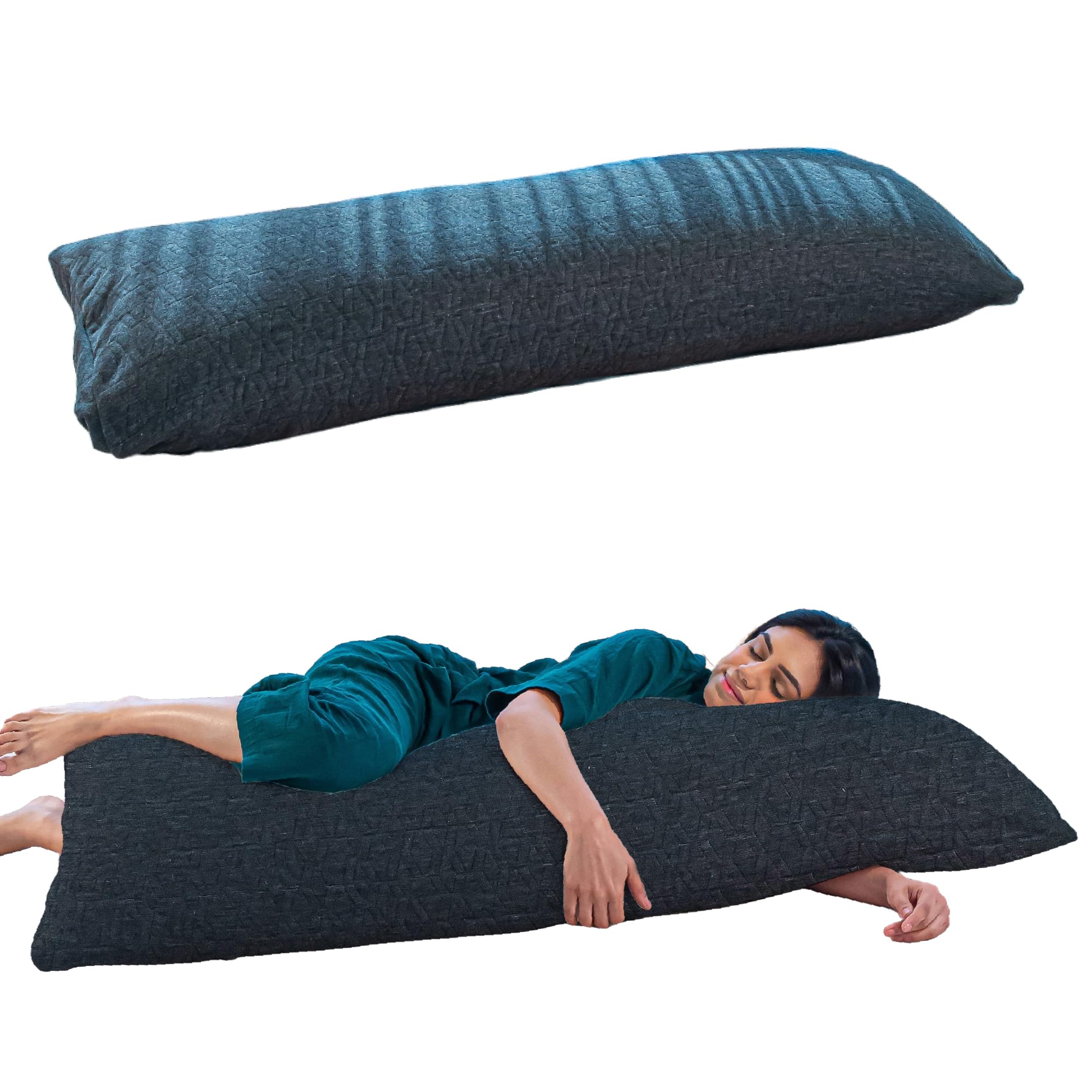 The White Willow Full Body Hug Sleeping Pillow Memory Foam & Micro Fiber for Body Support; Pregnancy Pillow, Long Pillow for Bed, Side Sleeper with Washable Cover (54" L x 20" W Inches)- Grey