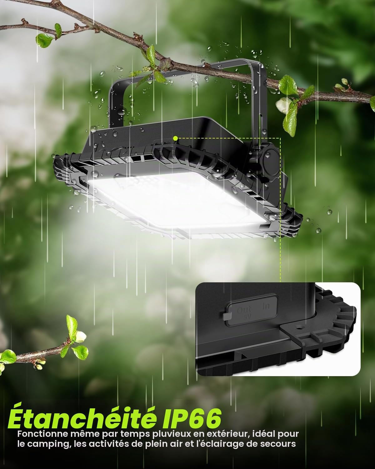 CLV Projecteur LED Rechargeable 200W, 20000mAh Projecteur LED Chantier Portable Solaire & Batterie Rechargeable 4 Modes 2 Luminosité Projecteur Magnetique Lampe de Travail IP66 étanche pour Camping