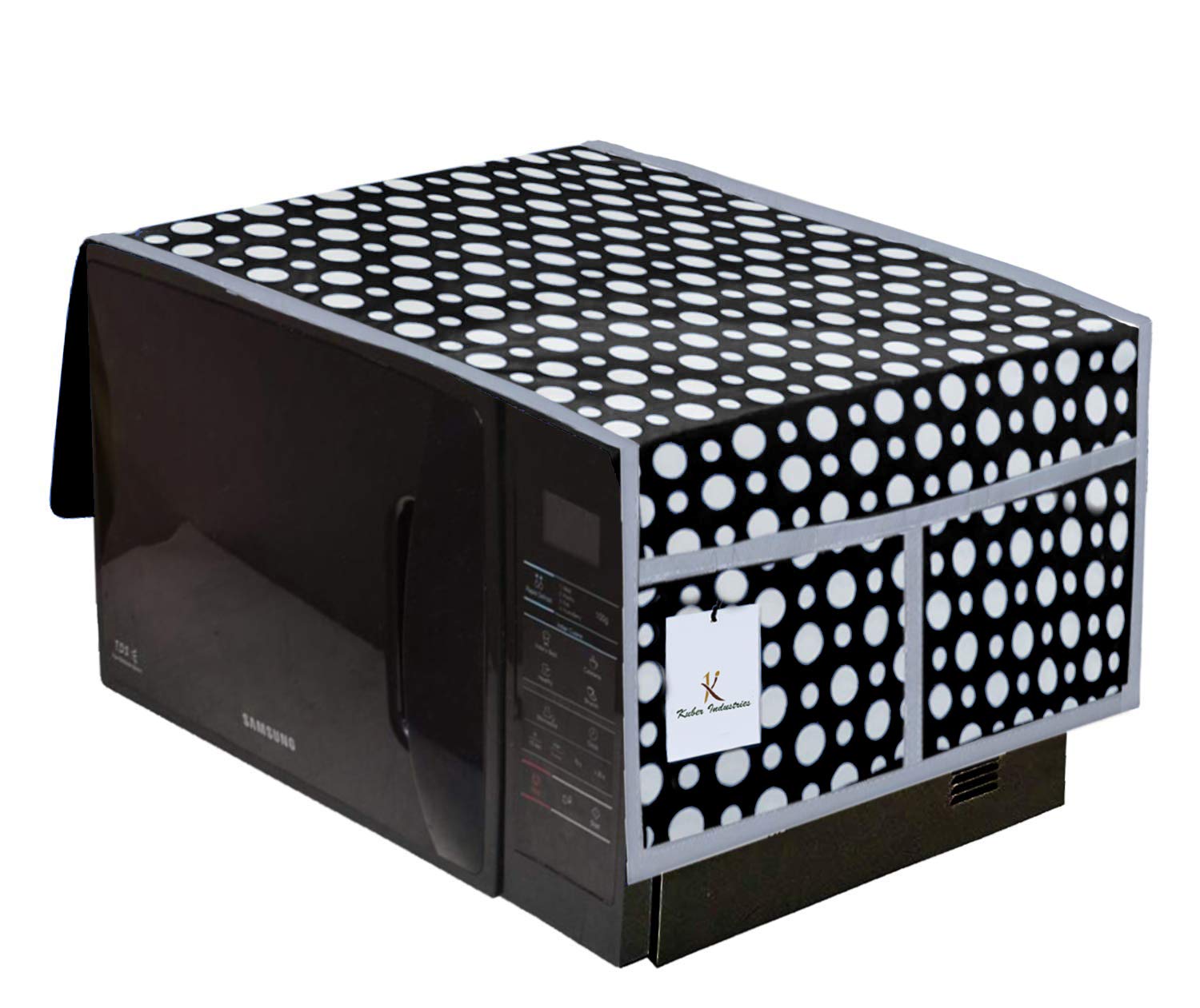 Kuber Industries Polka Dots Design PVC Microwave Oven Top Cover 30 Liter with Utility 4 Pockets (Grey) - CTKTC040710