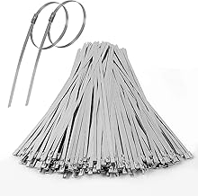 (Set of 100) Stainless Steel Cable Ties 0.18 inches (4.6 mm) x 11.8 inches (300 mm) Set of 100 Metal Bands, Stainless Steel Cable Ties for Outdoors, Heat Resistant, Weather and Corrosion Resistant