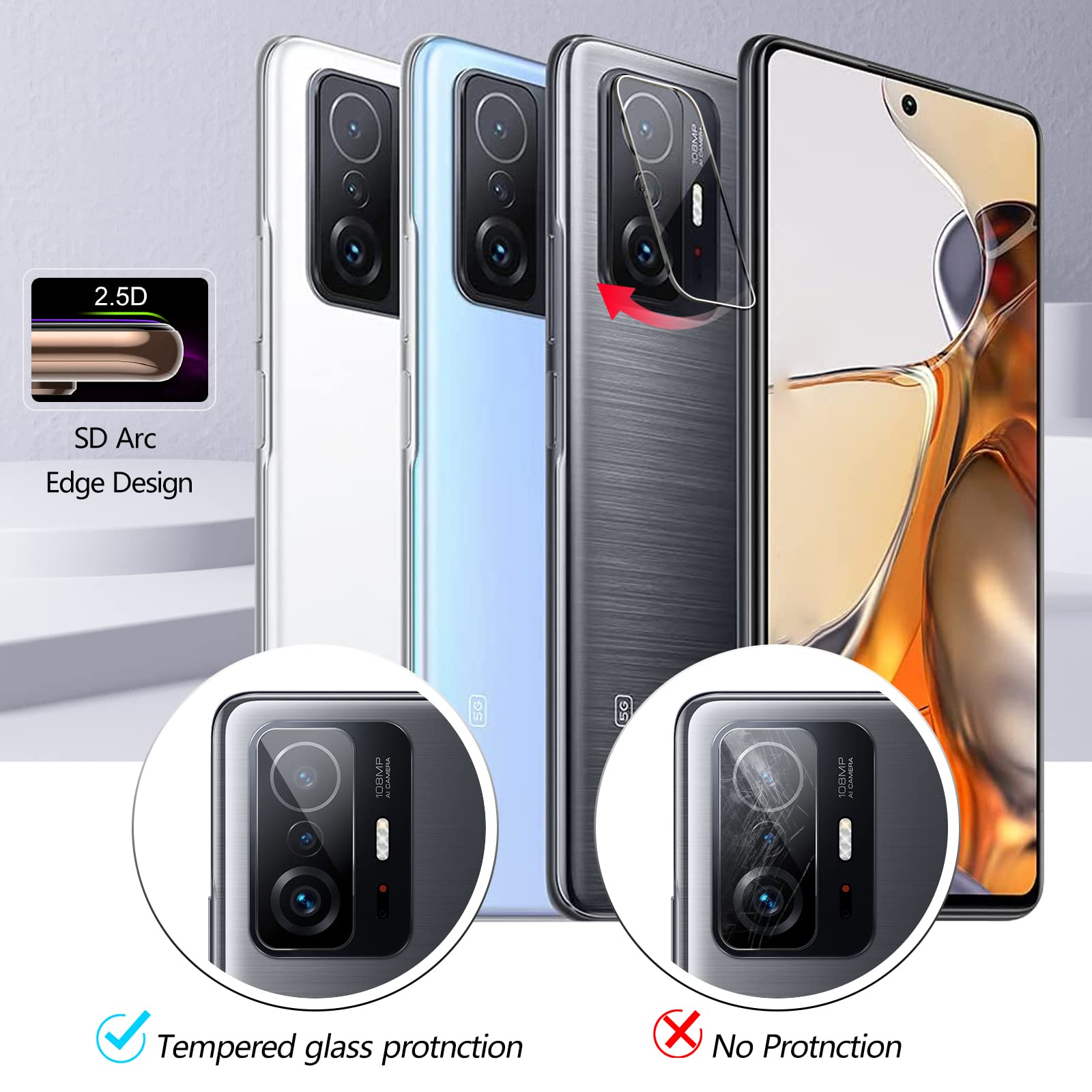 Kit Ricambio Vetro Fotocamera Posteriore Per Xiaomi 11T / 11T Pro - 2 Pezzi Con Strumenti - 2