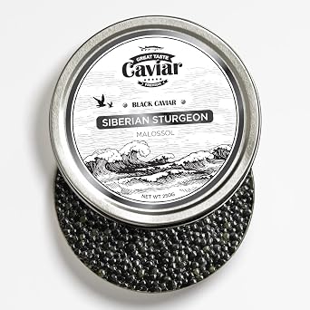 GREAT TASTE CAVIAR Siberian Sturgeon Malossol Black Caviar - 8.82 oz/250 g - Premium Quality, Luxury Fresh Gourmet Fish Roe - OVERNIGHT!