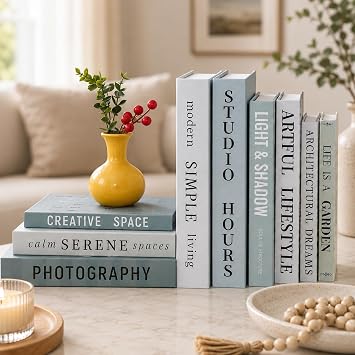 Homease Aesthetic Decorative Books Set of 9, Faux Book Storage Boxes with Hidden Compartment and Magnetic Closure for Coffee Table Decor, Bookshelf Decor, Jewelry, Keys, Remote, Sage-Beige