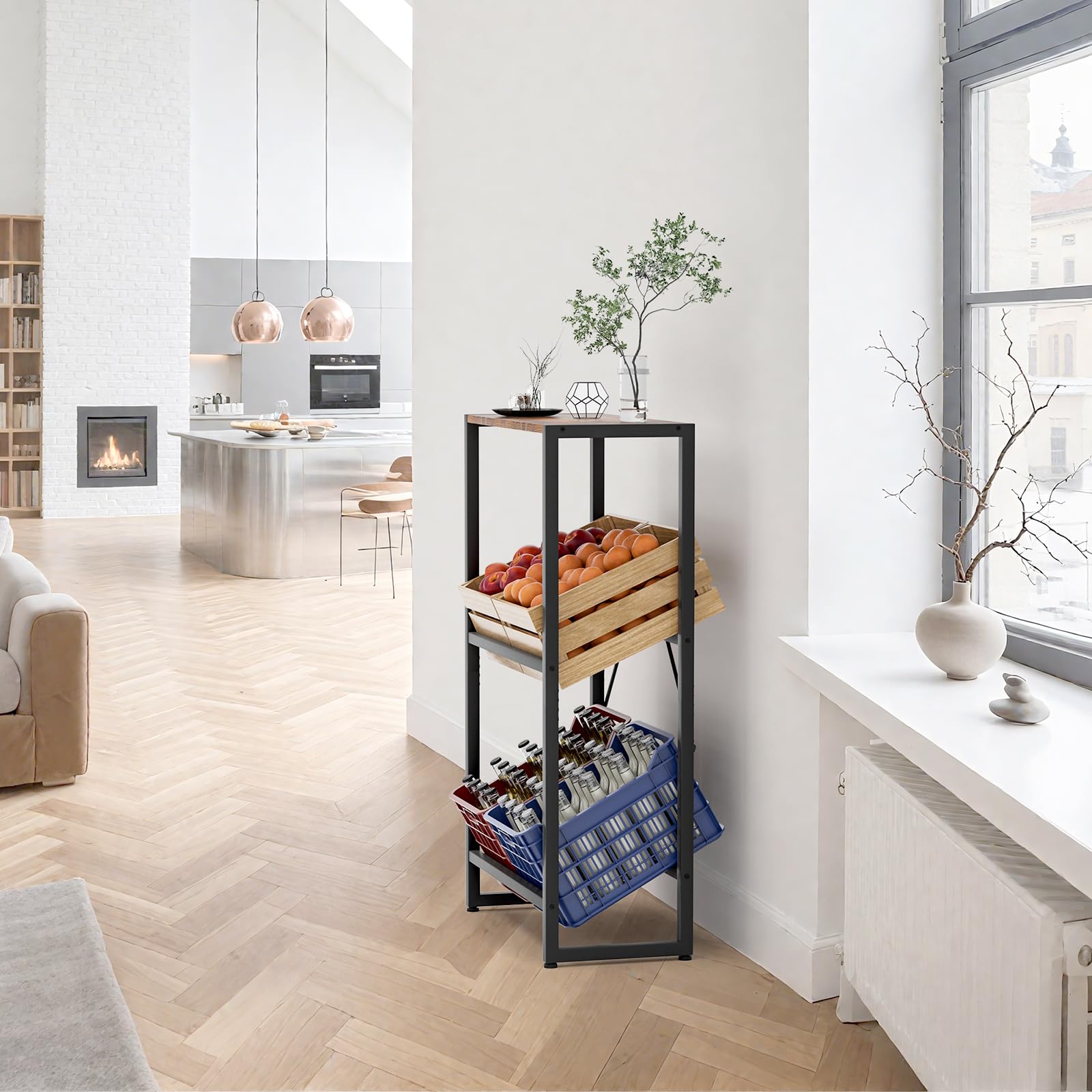 Suhu Getränkekistenregal 4 Kisten Getränkeregal mit Ablage Regal Getränkekisten Küche Kistenregal Wasserkistenregal Bierkistenregal, Speisekammer Abstellraum Balkon Belastbarkeit 150kg Schwarz