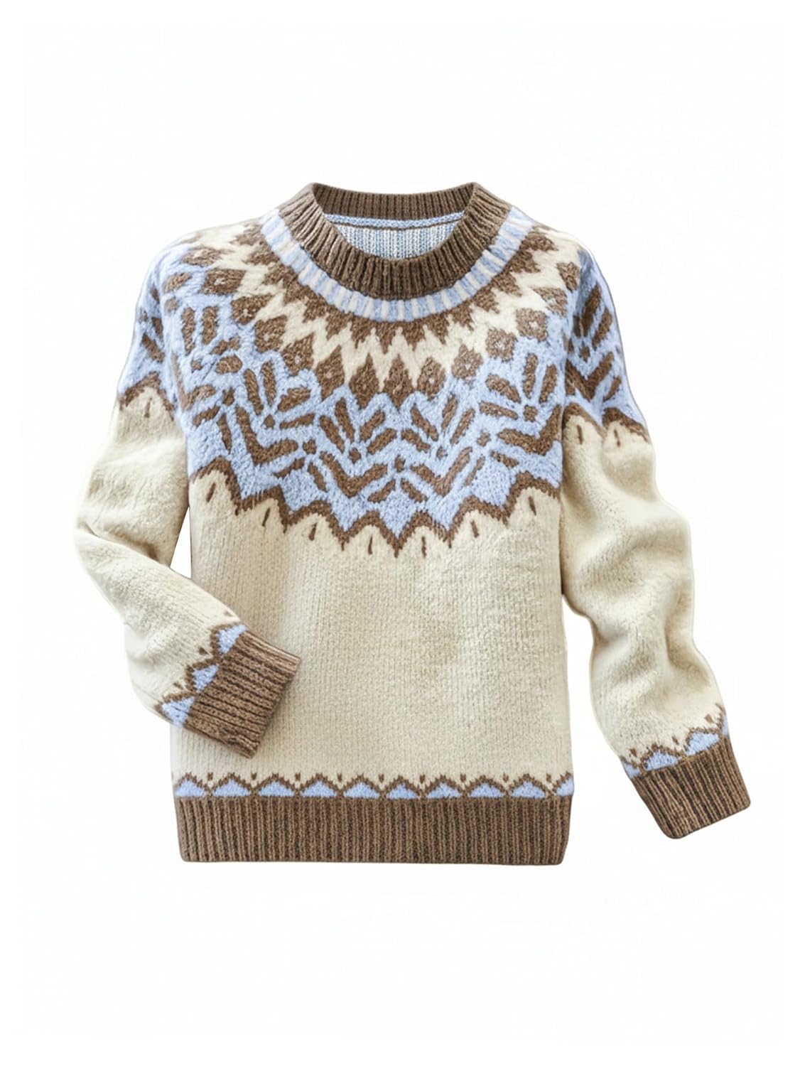 Womens Fair Isle Sweater Knit Crewneck Pullover Sweaters Jumper Fall Outfits