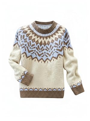 Womens Fair Isle Sweater Knit Crewneck Pullover Sweaters Jumper Fall Outfits