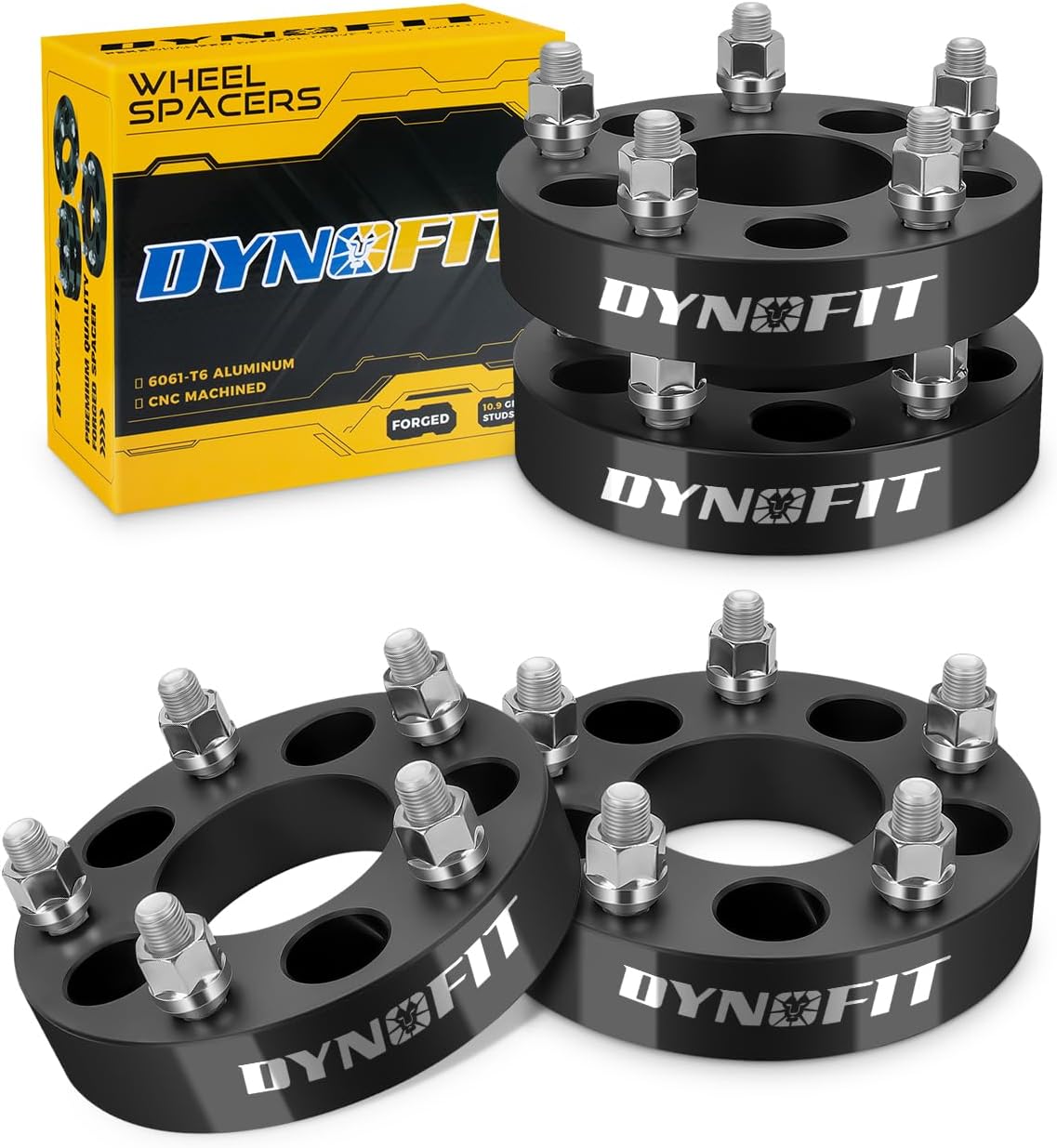 Dynofit 5x4.5 to 5x5 Wheel Adapters 4PCS for Je-ep Jk Wk Wj Xk Wheels on Tj Yj Kk Xj Mj Kj Zj, 5x114.3mm to 5x127mm 1.25" Forged Conversion Wheel Adapters 1/2" Thread, Bolts Pattern Changed Spacers