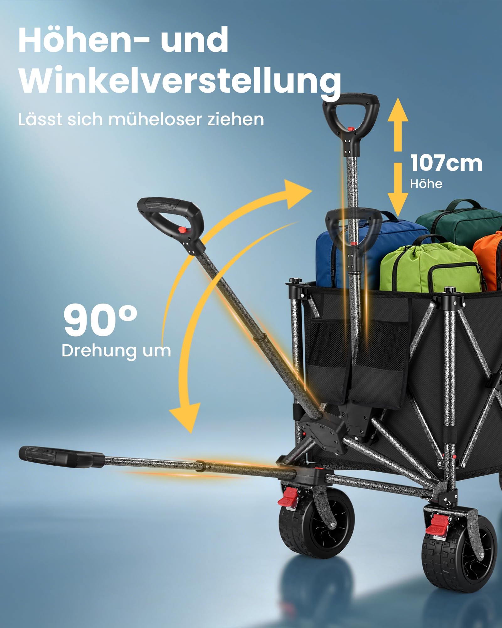 YEAUPE PRO Bollerwagen Faltbar, 260L 250KG Faltbarer Bollerwagen& Wagon for Festival, Geländegängiger Strandwagen mit 17cm Breiten Rädern, Ideal für Garten, Einkauf, Strand, und Outdoor Nutzung