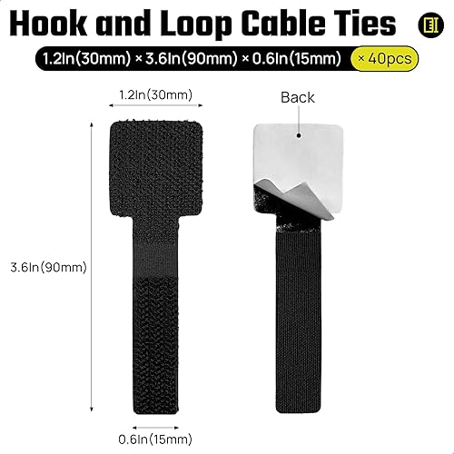 Miniatura 2 de 40 bridas de para cables, correas autoadhesivas, organización de cables debajo del escritorio, organizadores de cables ajustables para oficina,