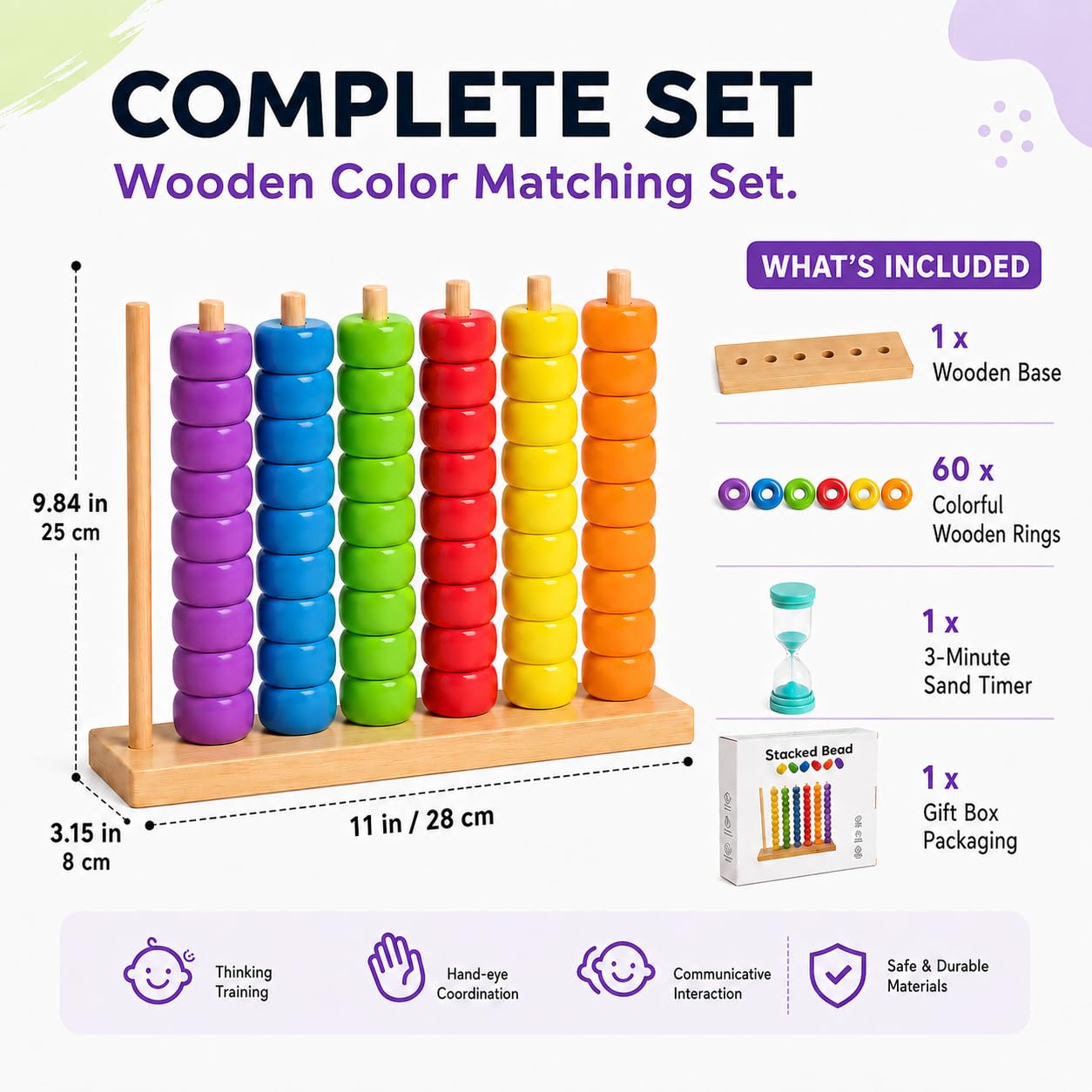 Gioco di puzzle impilabile con timer di sabbia da 3 minuti, puzzle in legno con carte sfida per 2 giocatori, rompicapo coordinato con motivo frenetico per serate di gioco in famiglia (confezione da 2)