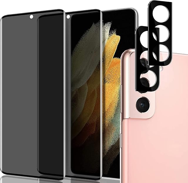 OnlyCase Store Tempered Glass for Samsung Galaxy S22 5G, Anti-Spy Privacy Screen Protector 3D Glass 9H Ultra Resistant Privacy Screen Protector and Rear Camera (2 + 2 Pieces)