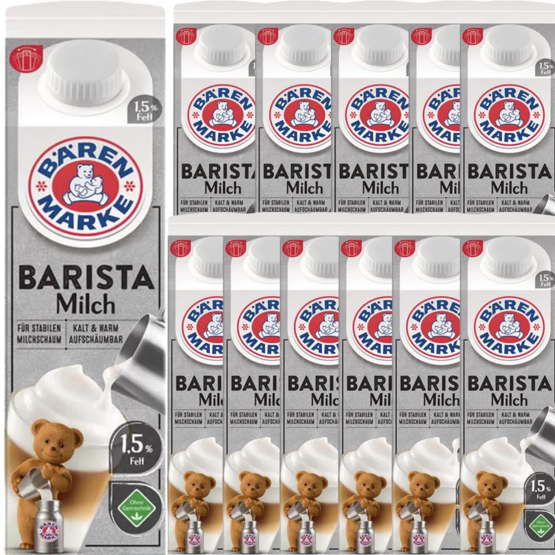 Bärenmarke Milch fettarme H-Milch 1,5% Fett, Barista, je 1 Liter, 12 Stück + pufai