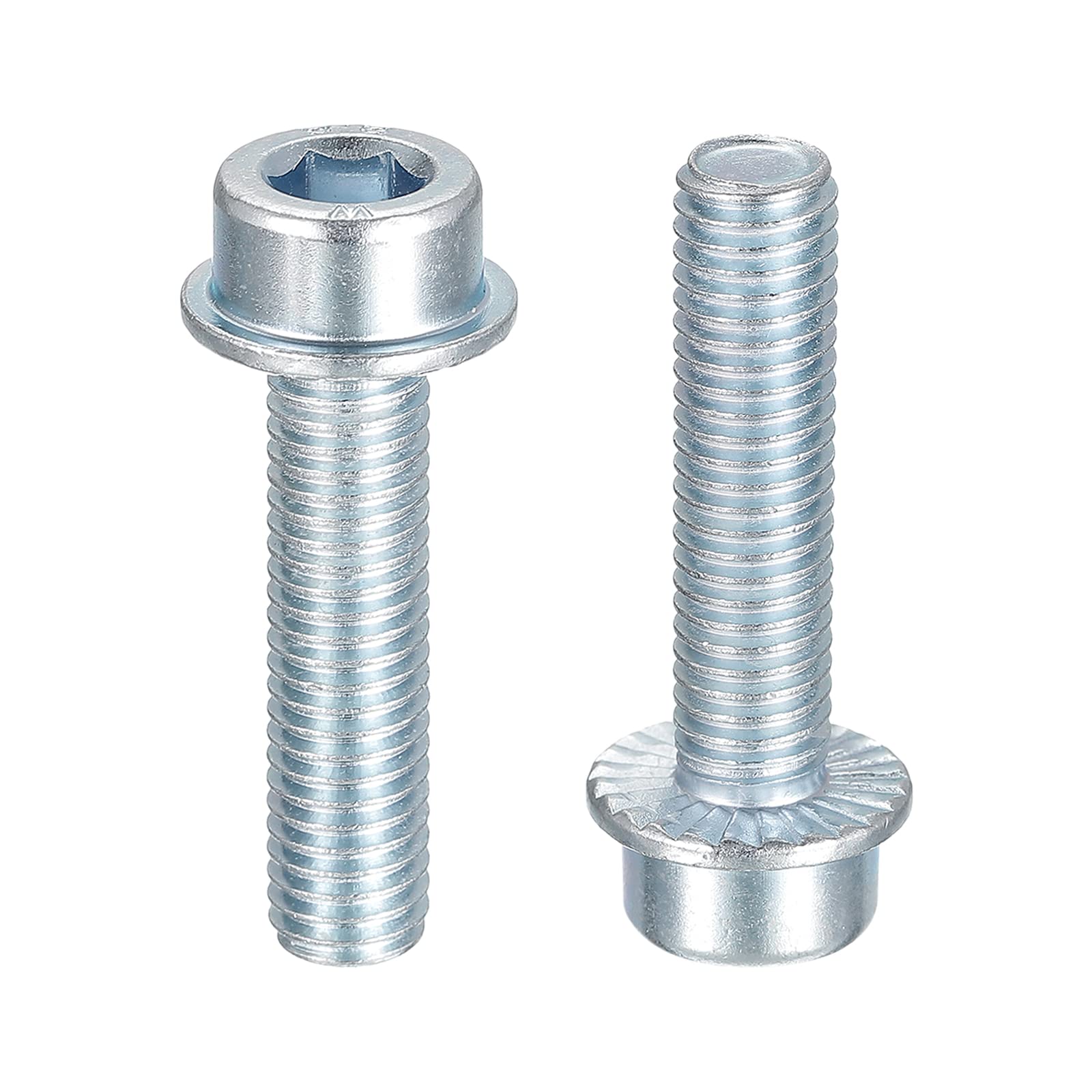 sourcing map M10x40mm Flanged Socket Head Cap Screws, 10pcs 8.8 Grade Carbon Steel Hex Socket Head Serrated Flange Bolts Machine Screws