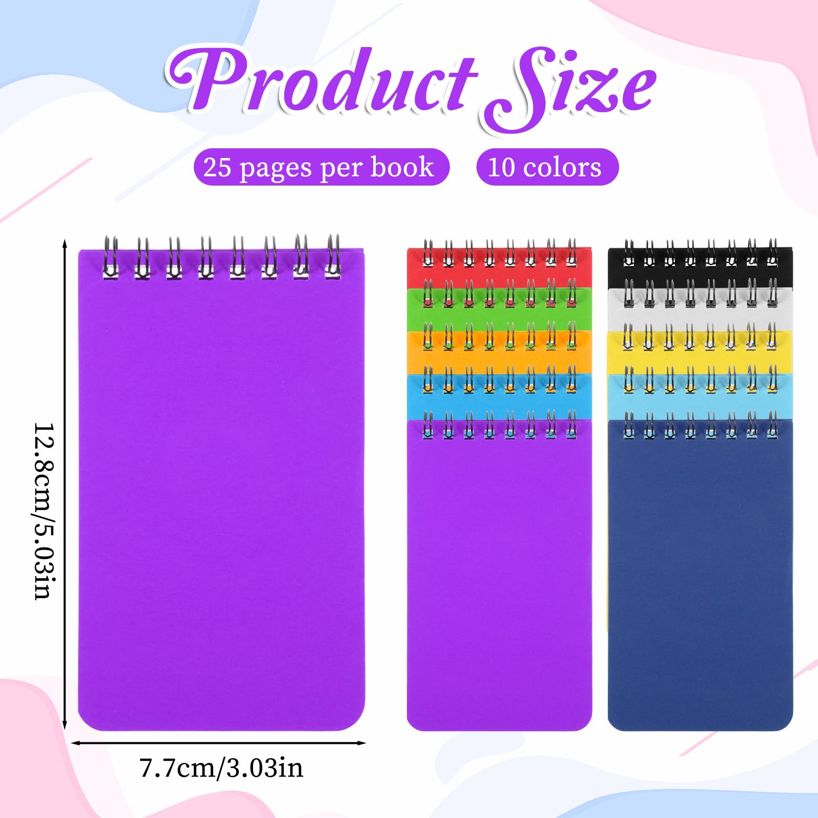 simarro 10 Pack Pocket Notebooks, 3x5 Inch Spiral Notepads, Small Mini Memo Shorthand Notepads with Color Cover for Office, School, College, Travel Mini Spiral Memo Notepad, Shorthand Notepad - Image 2