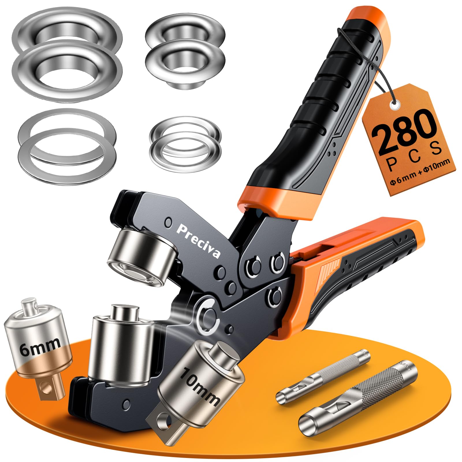 Photo 1 of Preciva Grommet Tool Kit of 3/8" and 1/4", Interchangeable Double Head Handheld Grommet kit with 280pcs Eyelets and Grommets for Tarp Leather Fabric