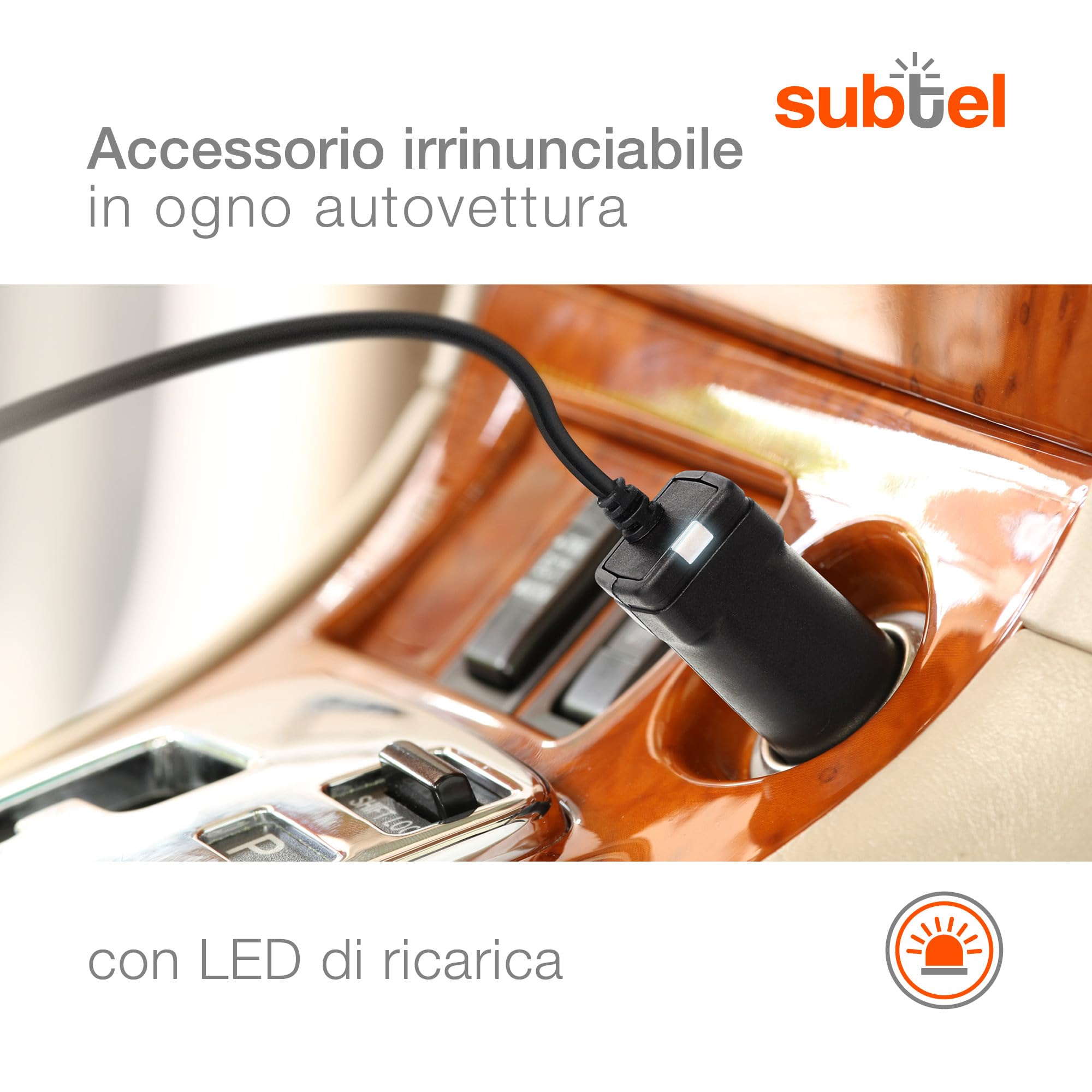 Subtel Caricatore Micro-USB 90° da Auto 1.1m 1A 5V per Navigatore GPS