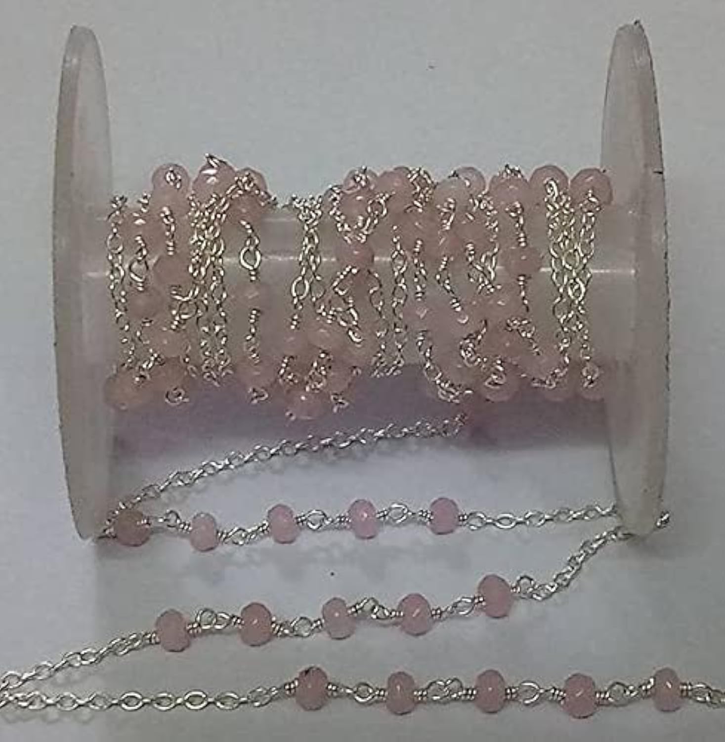 Chaîne quartz rose robuste fil argent anti-nœud pour créateurs