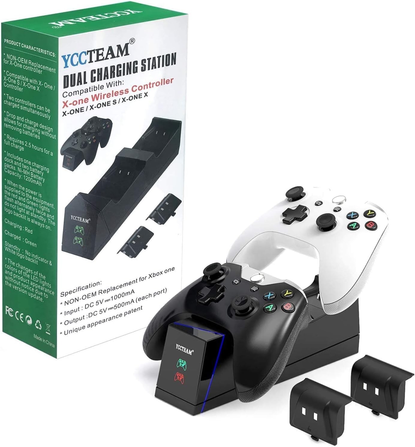 Controller Charger Station for Xbox One, Dual Xbox One/One S/One X/One Elite Controller Charging Station with 2 Pack1200 mAh Rechargeable Batteries for Xbox One