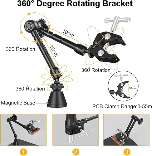 Miniatura 3 de Helping Hands - Soporte magnético para placa de circuito de soldadura, herramientas de tercera mano con lámpara de aumento LED 3X, soporte para