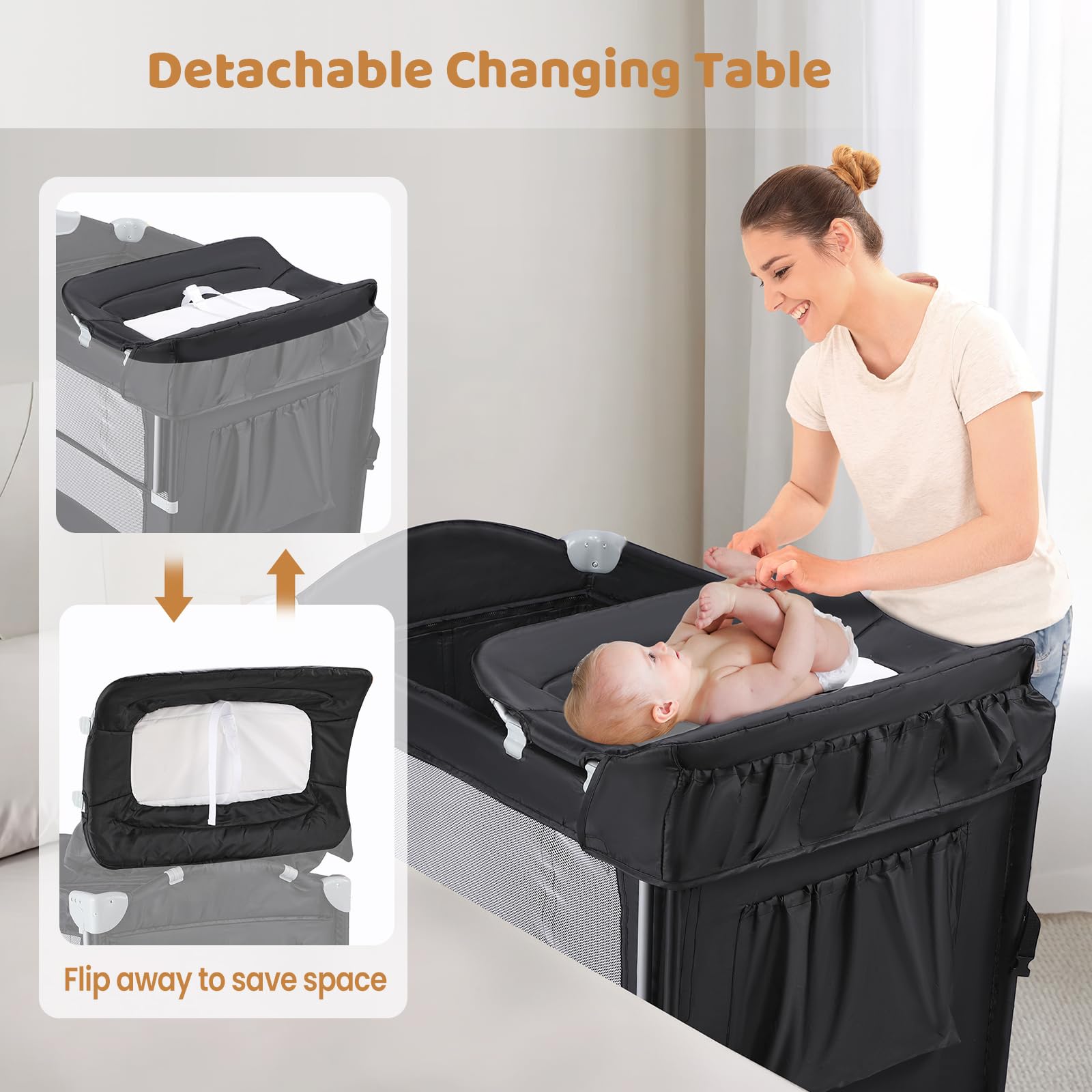 VALUE BOX 5 in 1 Pack and Play with Bassinet, Diaper Changing Table for Newborn Infant, Portable Baby Playpen for Babies and Toddlers