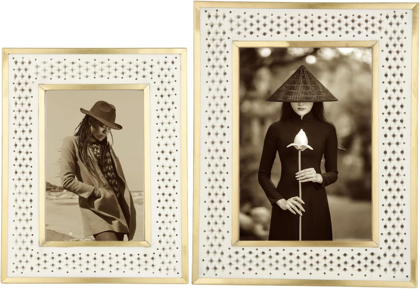Cruiser’s Caché Modern Designer Bone-Resin Photo or PIcture Frame | 5"x7" Brass Trim