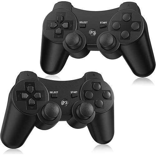 Yinjie 2 Pack Wireless Controller for PS3, Compatible with Playstation 3, with 2 Charging Cables - Black