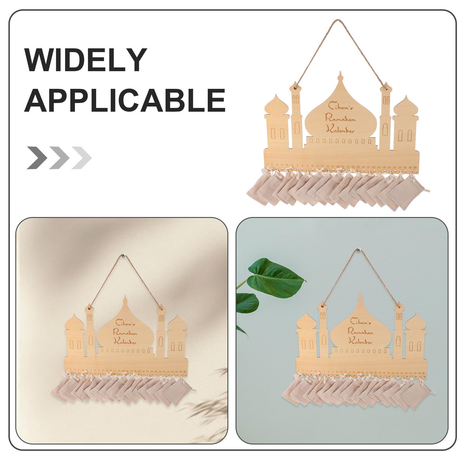 TOYANDONA Calendario Avvento Ramadan in Mdf e Lino Beige con 30 Tasche, Design Fortezza Mediorientale Rustico, Calendario Interattivo per Conto alla Rovescia, per Casa e Negozi