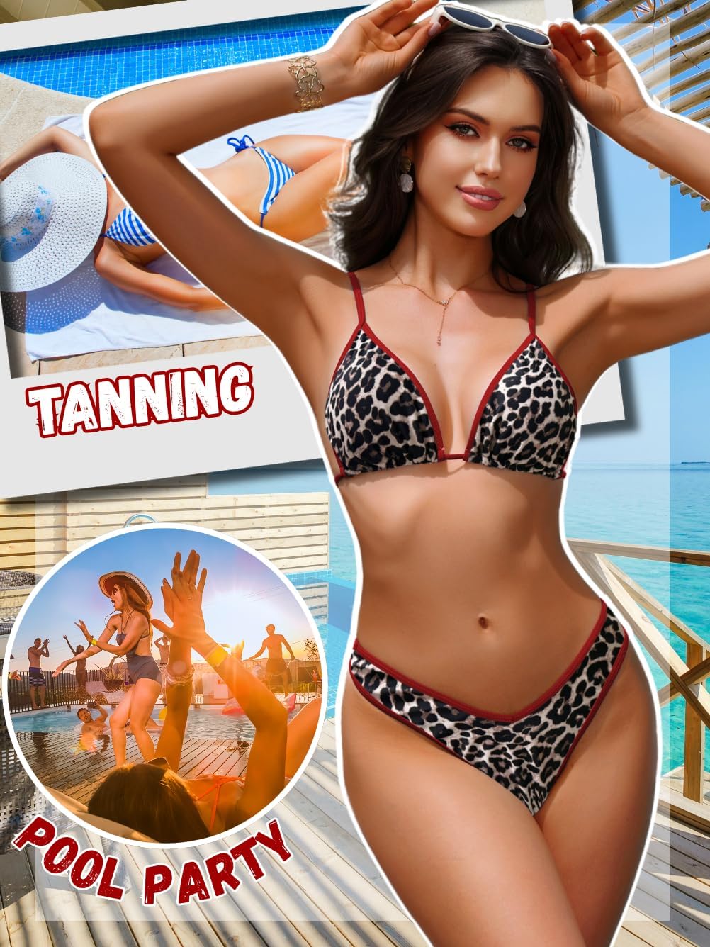 Color-Block Bikini Sets, Sexy Thong High-Cut, 2 Piece Tan-Through Swimsuits, Cheeky Bathing Suit Micro Triangle