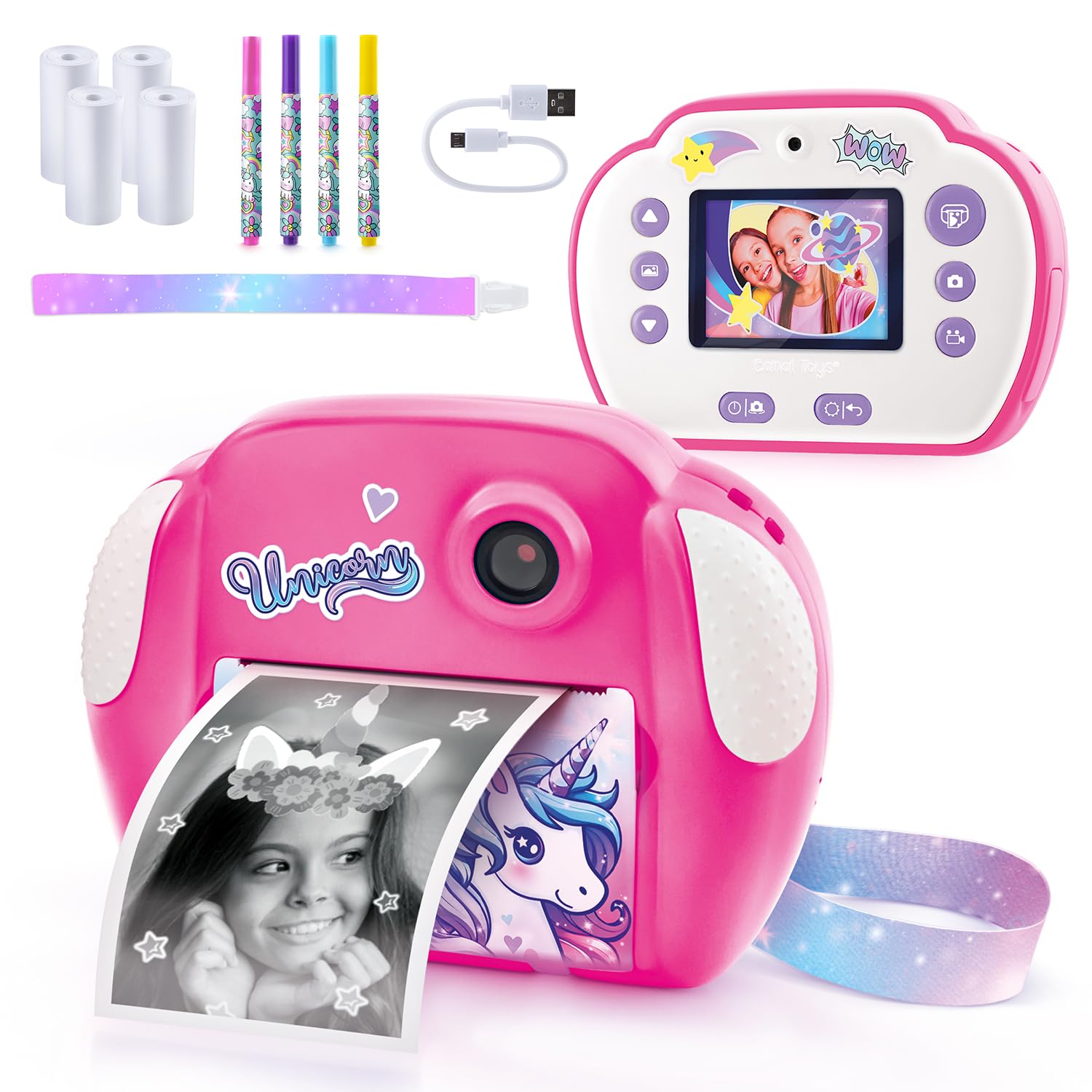 Canal Toys - Photo Creator - Appareil Photo à Impression Instantané Rose pour Enfants de 4 Ans+ - Selfie & Caméra Vidéo - Impression sans Encre sur Papier Thermique - Cadre - Idée Cadeau - CLK 013
