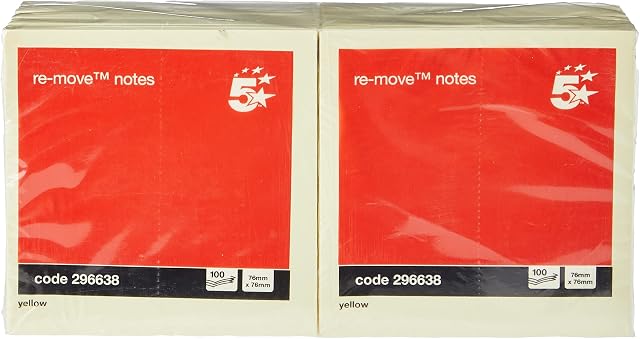 5 Star Office Re-Move Notes Repositionable Pad of 100 Sheets 76x76mm Yellow [Pack 12]