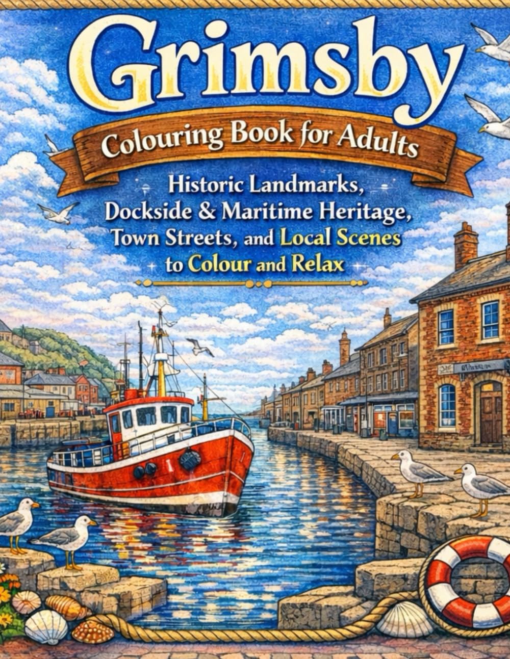 GRIMSBY COLOURING BOOK FOR ADULTS: Historic Landmarks, Dockside & Maritime Heritage, Town Streets, and Local Scenes to Colour and Relax